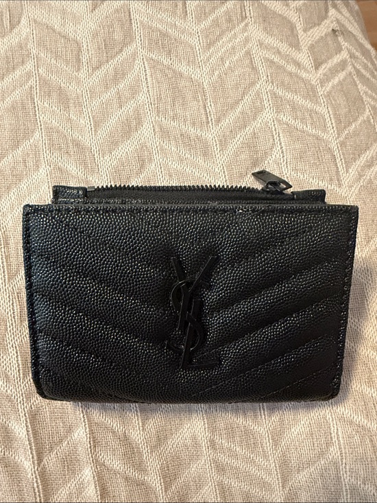 Saint Laurent Handbags - Saint Laurent Black Quilted Grain de Poudre Leather Card Wallet with YSL Emblem